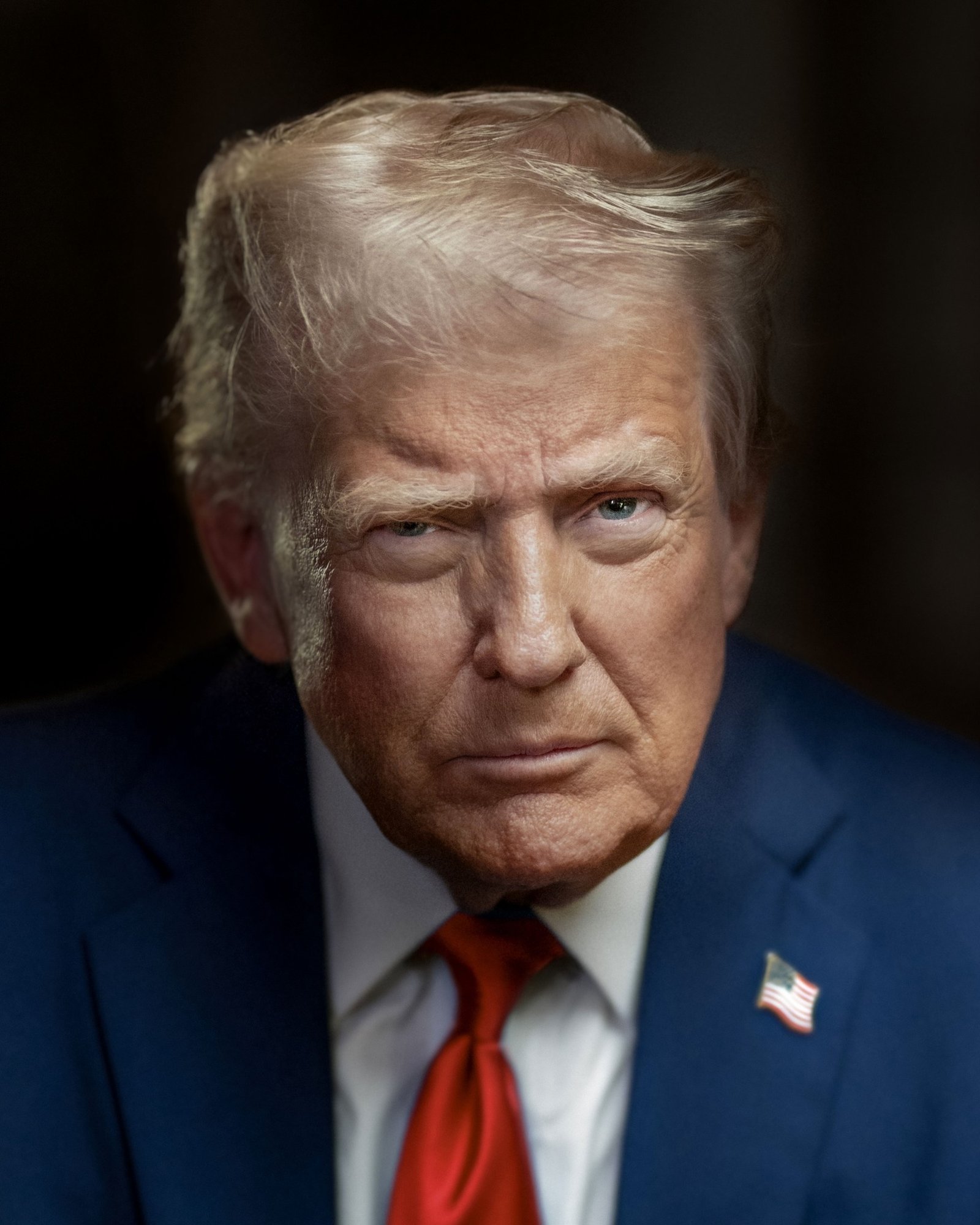 Retrato oficial do presidente Donald Trump, cujo governo aplicou novas tarifas sobre produtos brasileiros